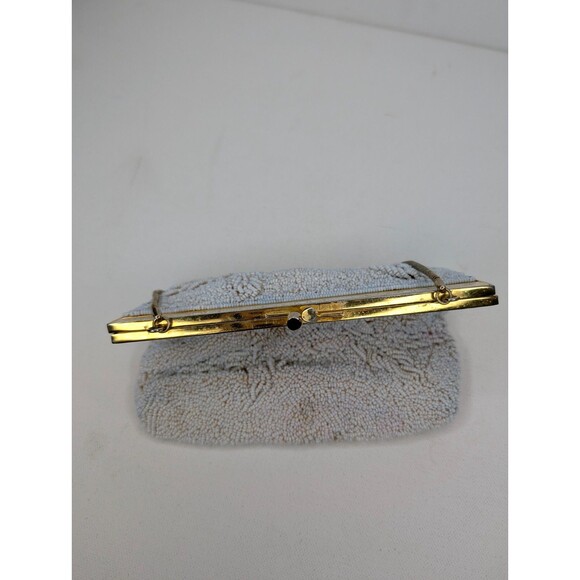 Vintage 50s 60s Beaded Embroidered Purse  Kiss Lock Clasp Metal Frame Handmade - Picture 5 of 11